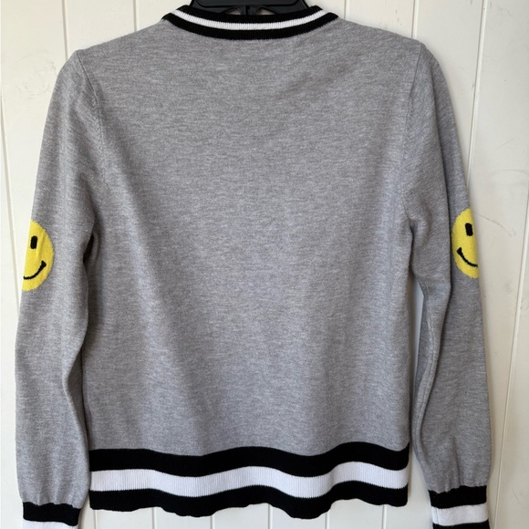 THML lightweight Gray Crewneck Sweater Smiley face Sleeves Black &White Trim - Picture 5 of 5